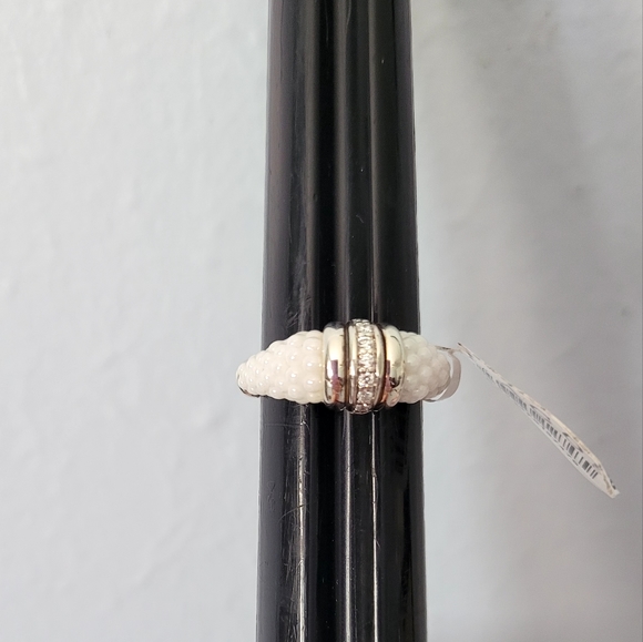 LAGOS SS White Ceramic Diamond Stacking Band Ring 7 - Picture 2 of 11